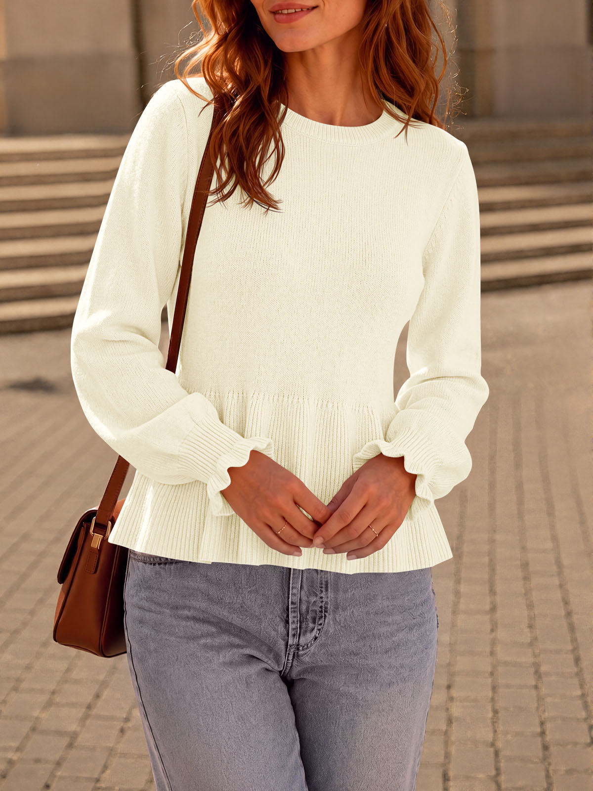usvara Womens Peplum Long Sleeve Sweater