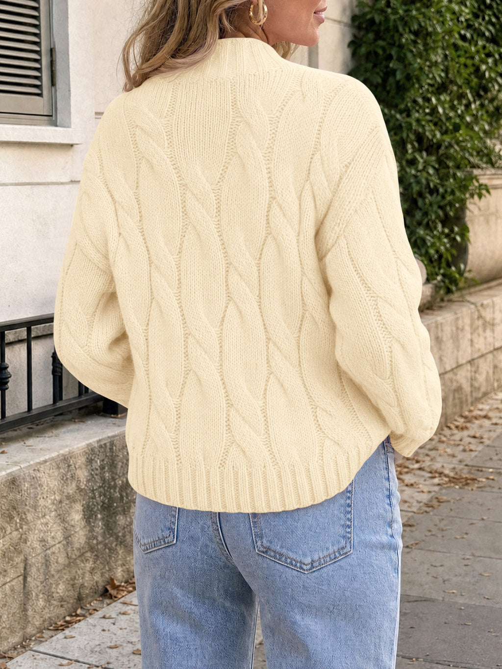 usvara Womens Mock Neck Cable Knit Sweater