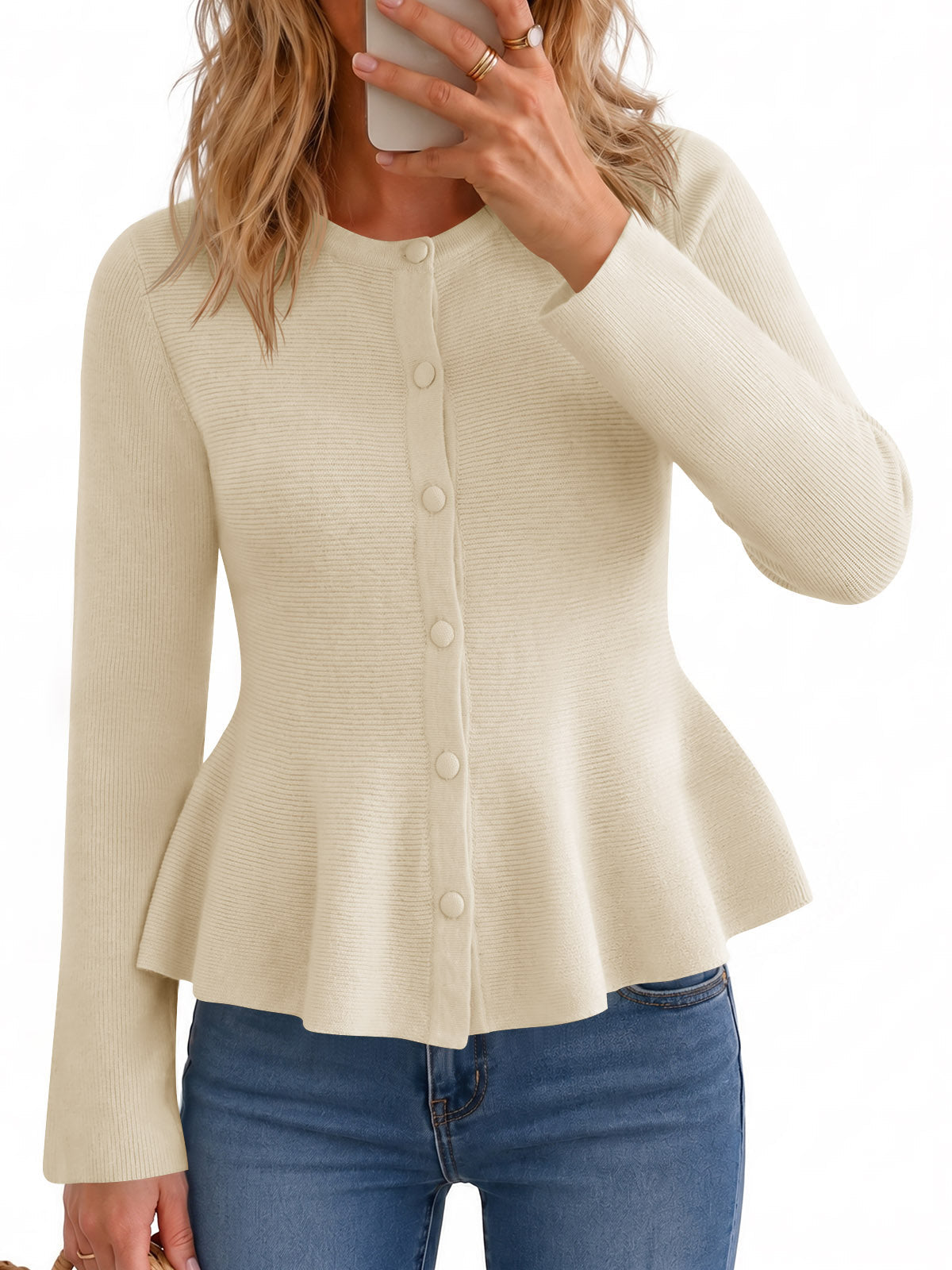 usvara Womens Ruffle Knit Cardigan Tops