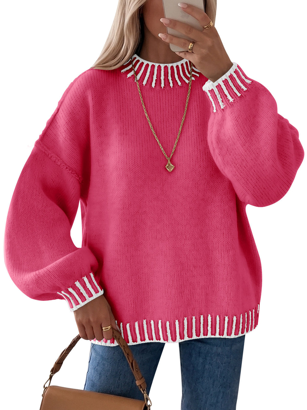 usvara Womens Chunky Mock Neck Sweater