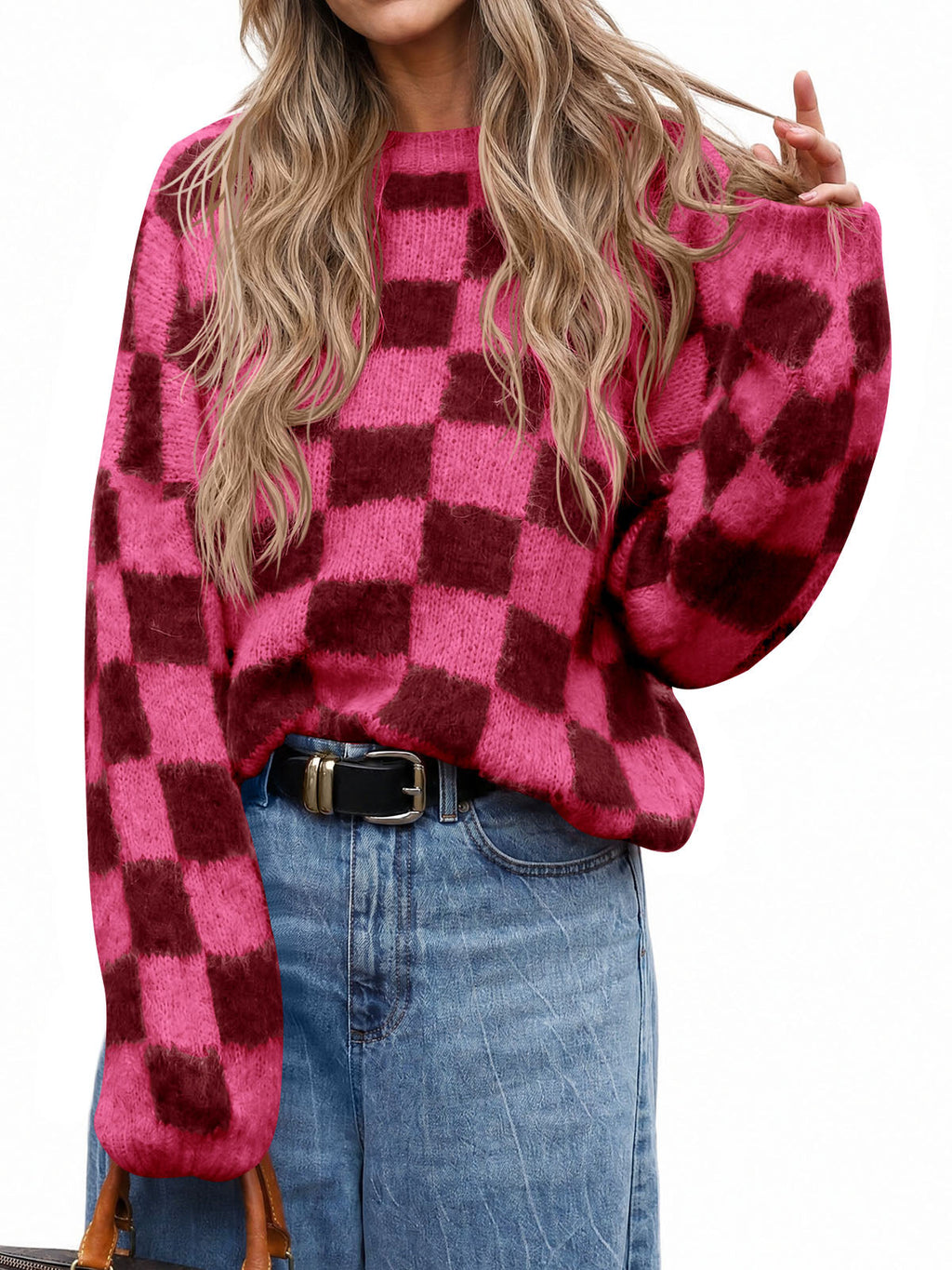 usvara Womens Checkered Fuzzy Sweaters