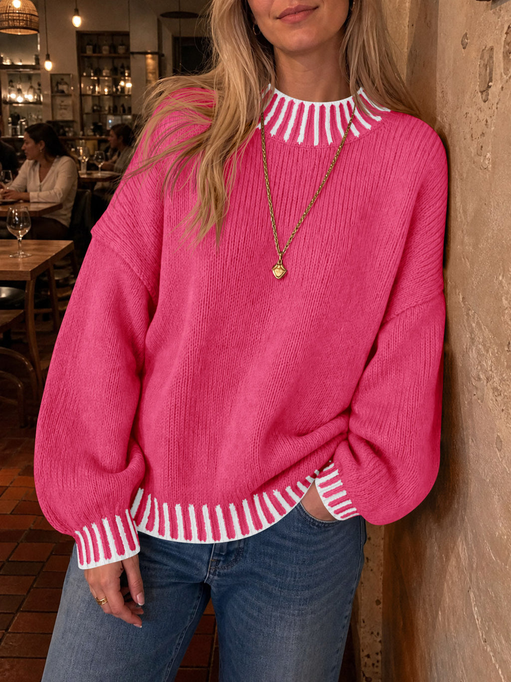 usvara Womens Chunky Mock Neck Sweater
