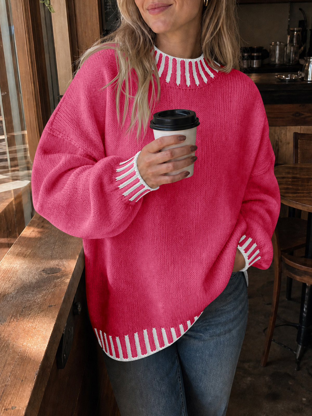 usvara Womens Chunky Mock Neck Sweater