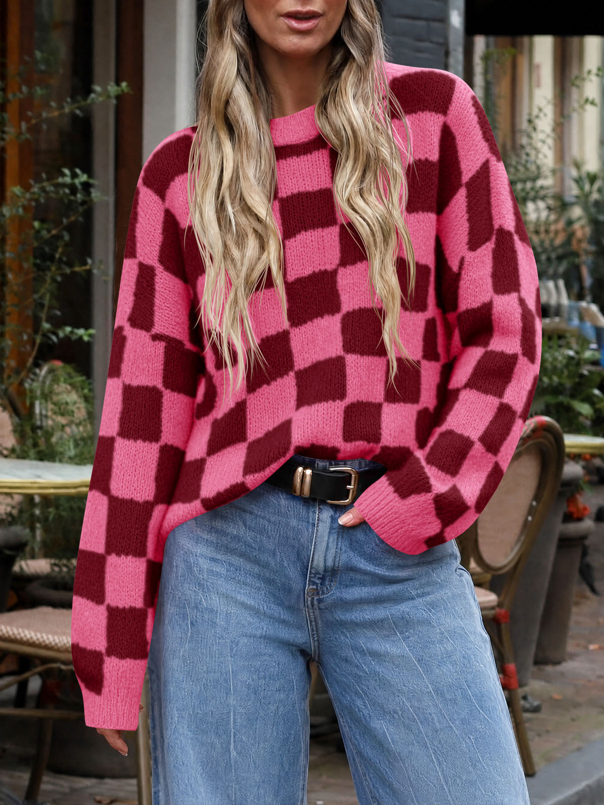 usvara Womens Checkered Fuzzy Sweaters