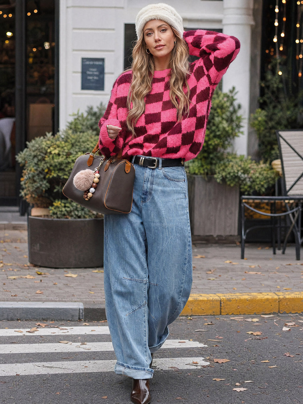 usvara Womens Checkered Fuzzy Sweaters
