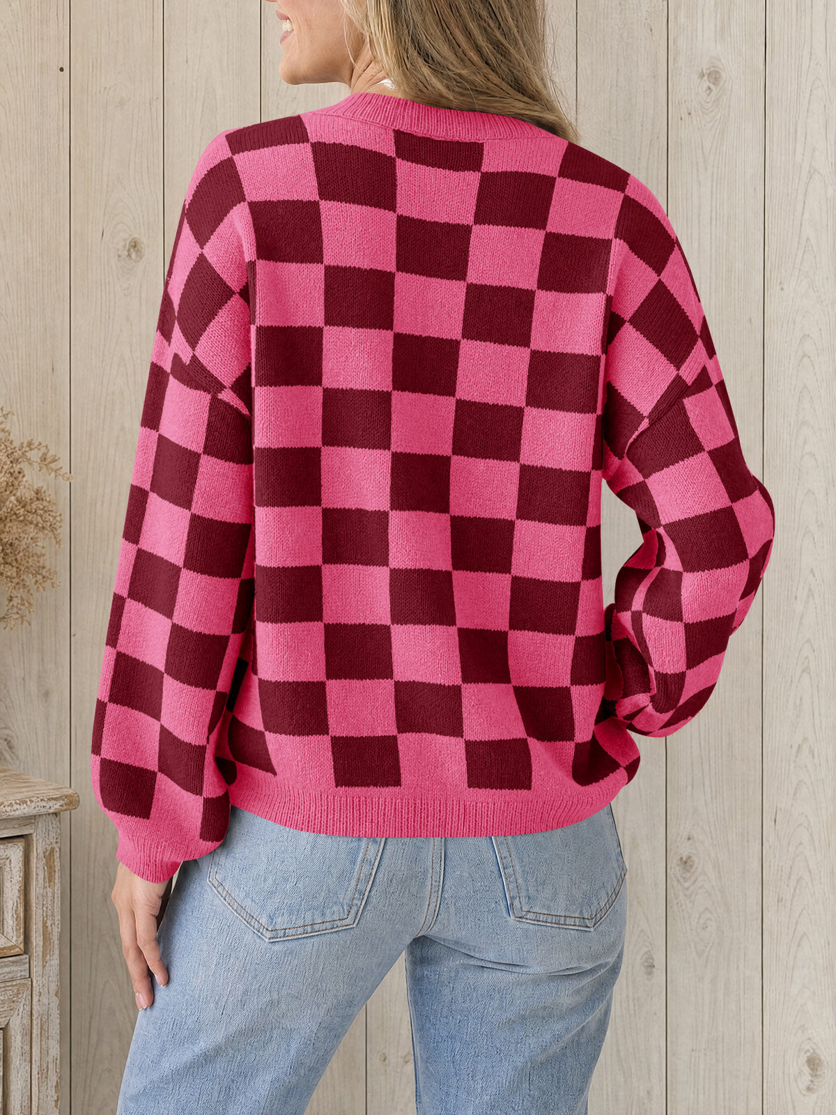 usvara Womens Checkered Fuzzy Sweaters