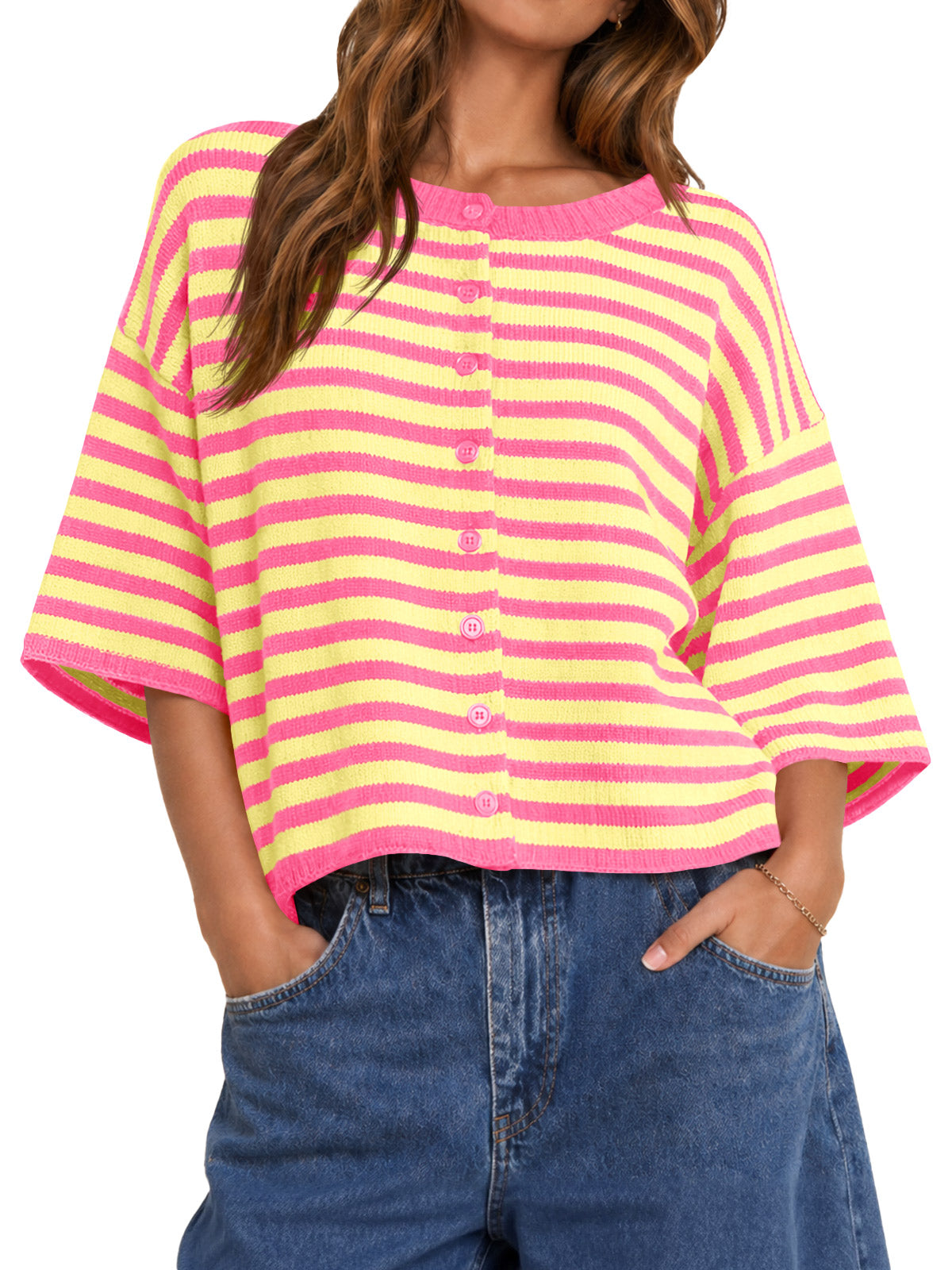 usvara Women Striped Cropped Cardigan
