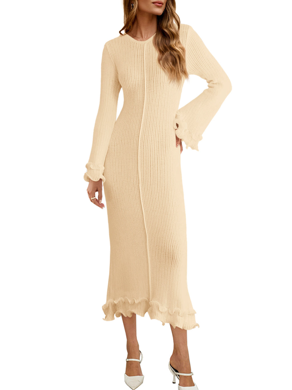 usvara Womens Bell Sleeve Bodycon Dress