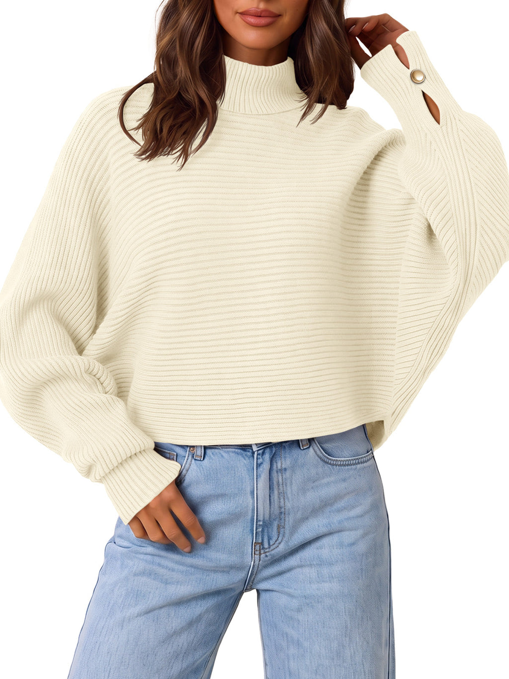 usvara Womens Batwing Sleeve Knit Turtleneck Sweater