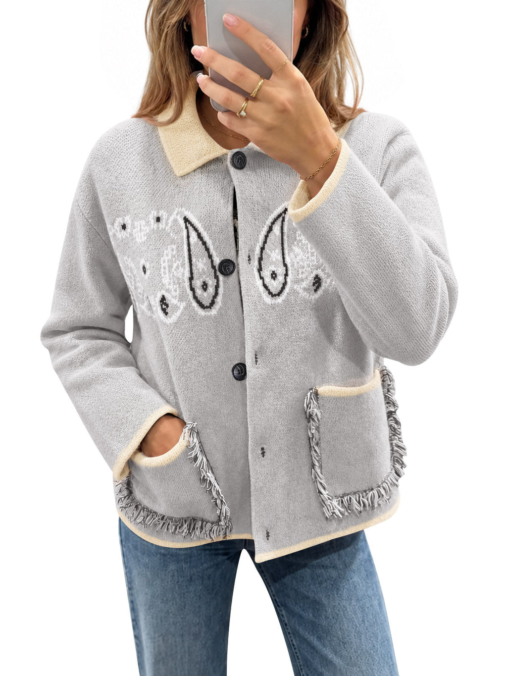 usvara Womens Boho Fringe Cardigan