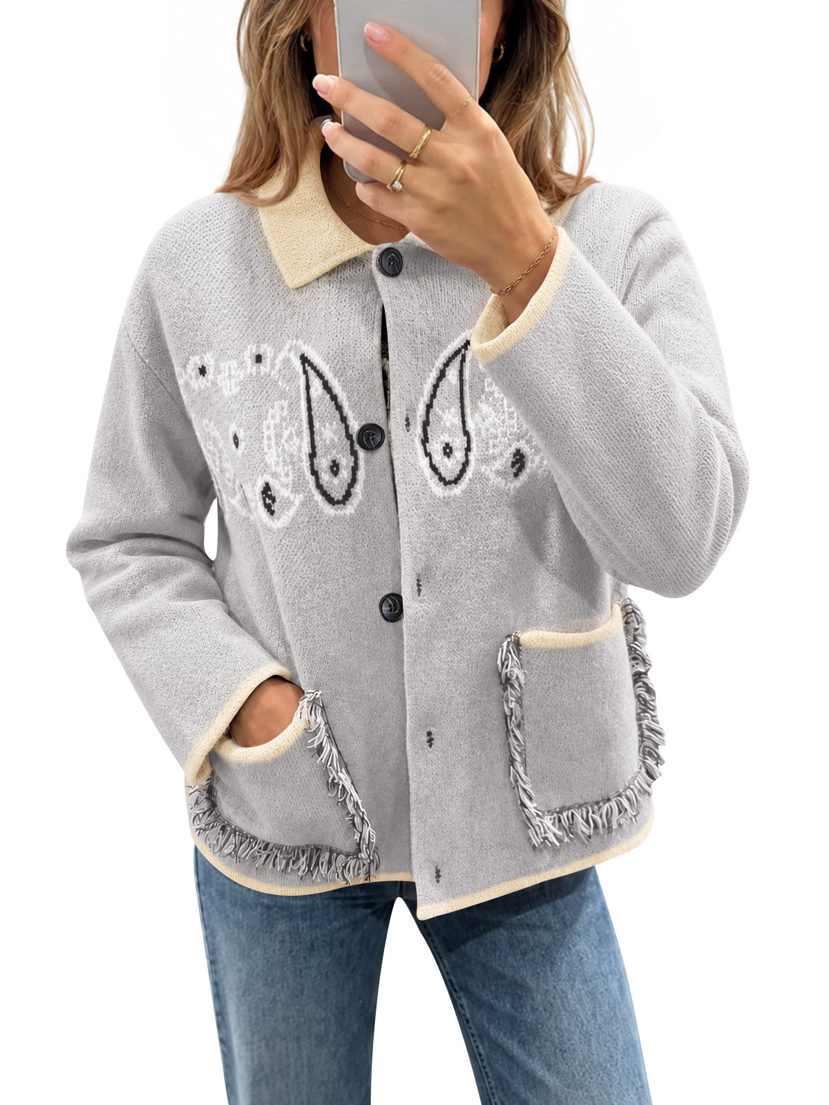 usvara Womens Boho Fringe Cardigan