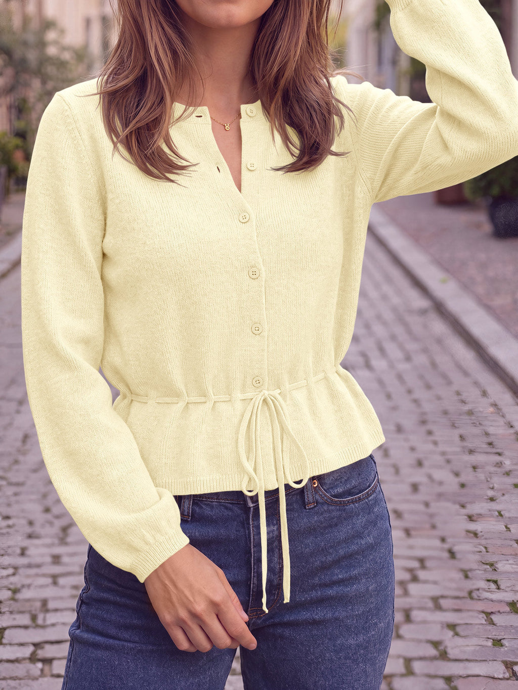 usvara Women Cropped Button Up Cardigan
