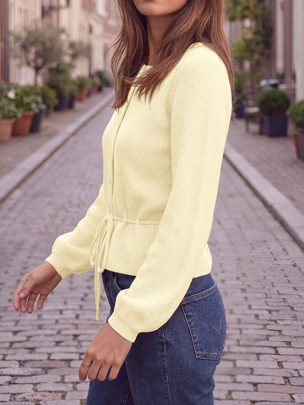 usvara Women Cropped Button Up Cardigan
