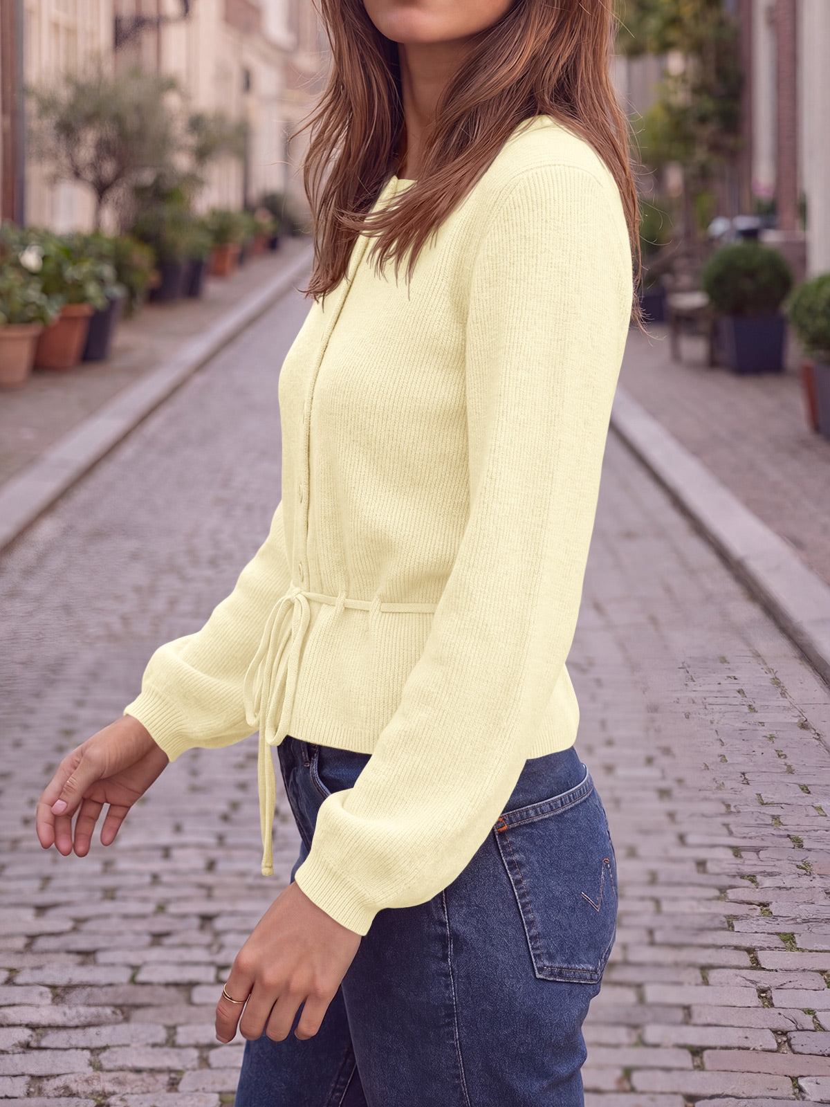usvara Women Cropped Button Up Cardigan