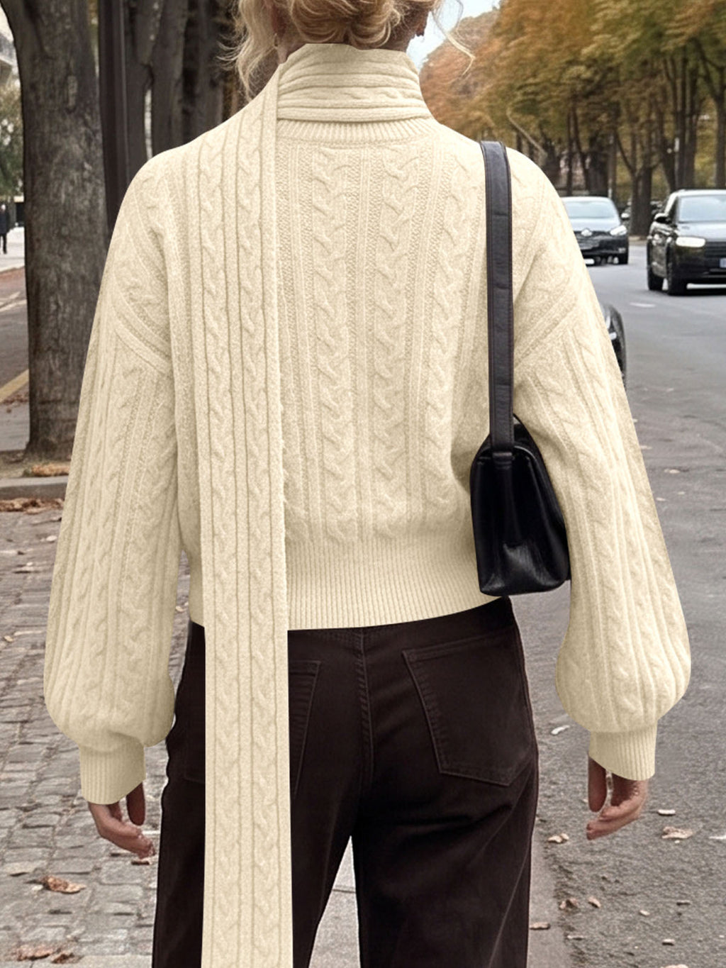 usvara Womens Cable Knit Cardigan with Scarf