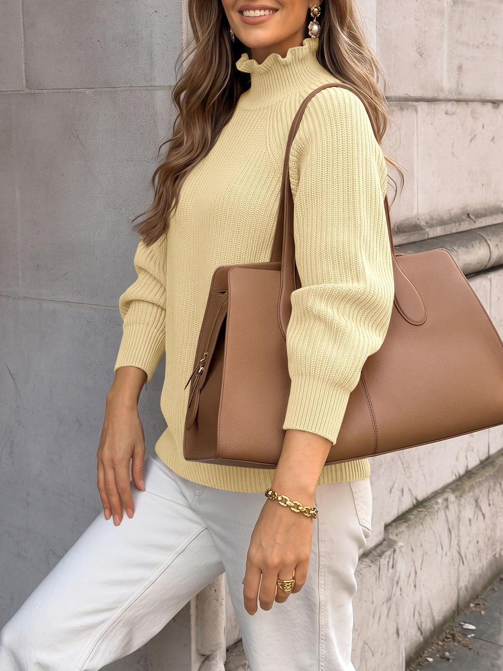 usvara Womens Ruffle Mock Neck Sweater