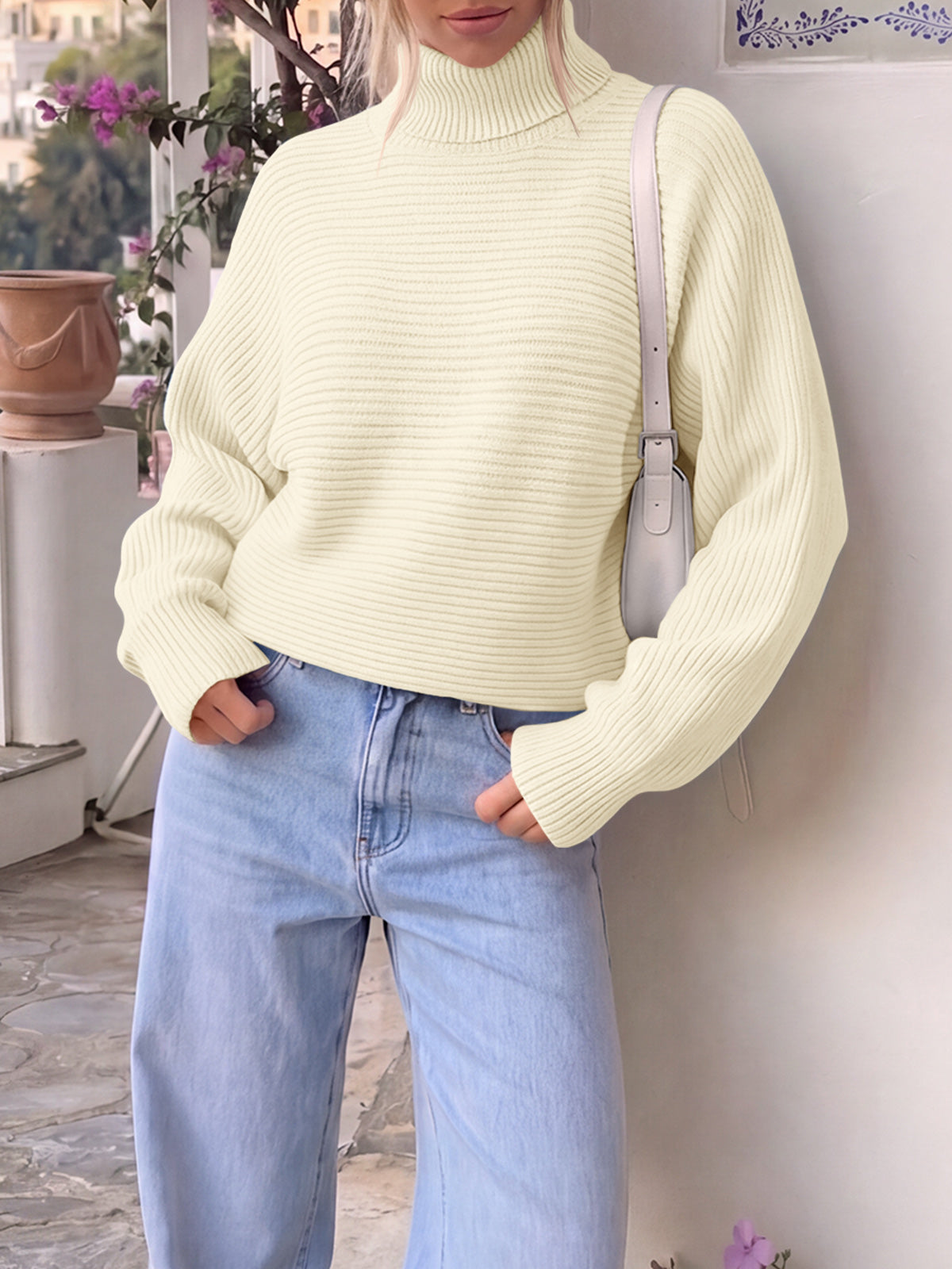usvara Womens Batwing Sleeve Knit Turtleneck Sweater