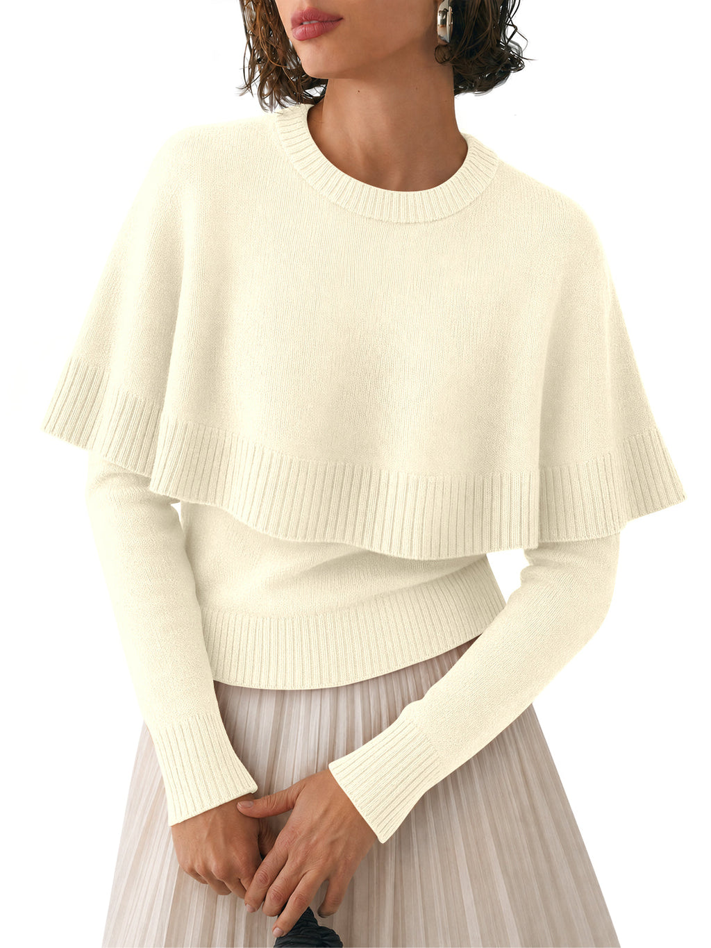 usvara Womens Poncho Ribbed Knit Sweater