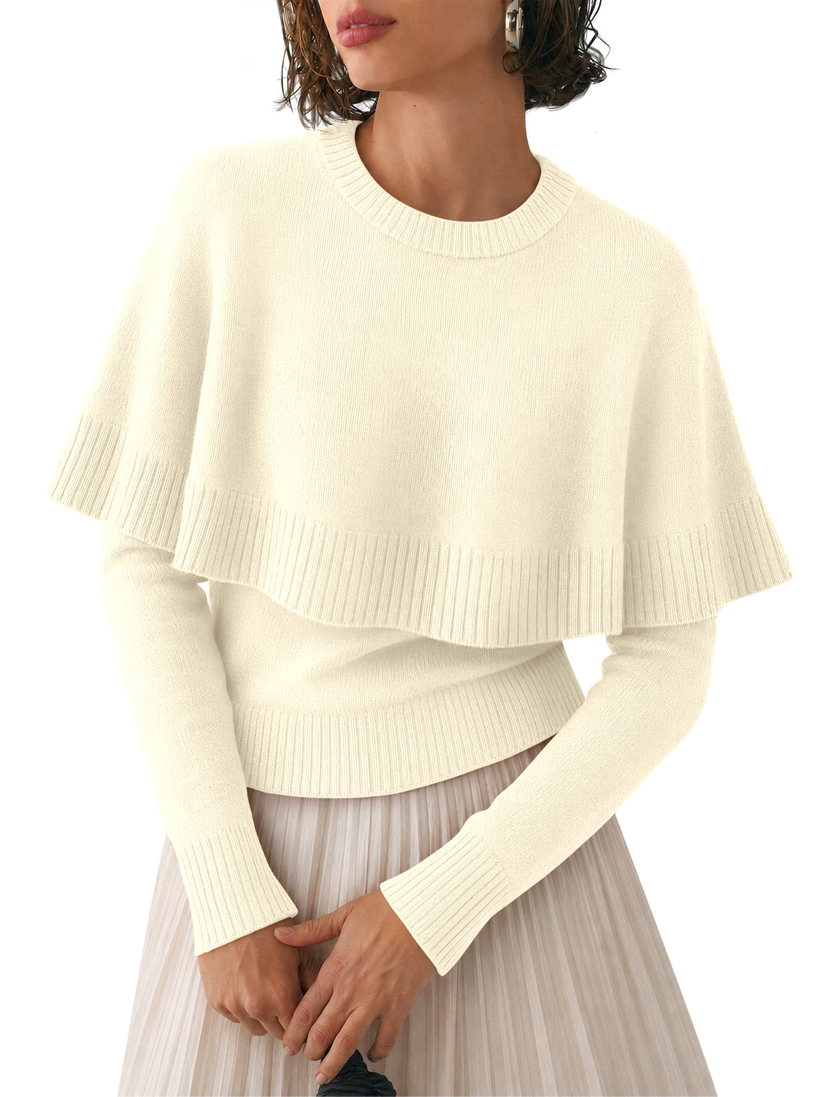usvara Womens Poncho Ribbed Knit Sweater