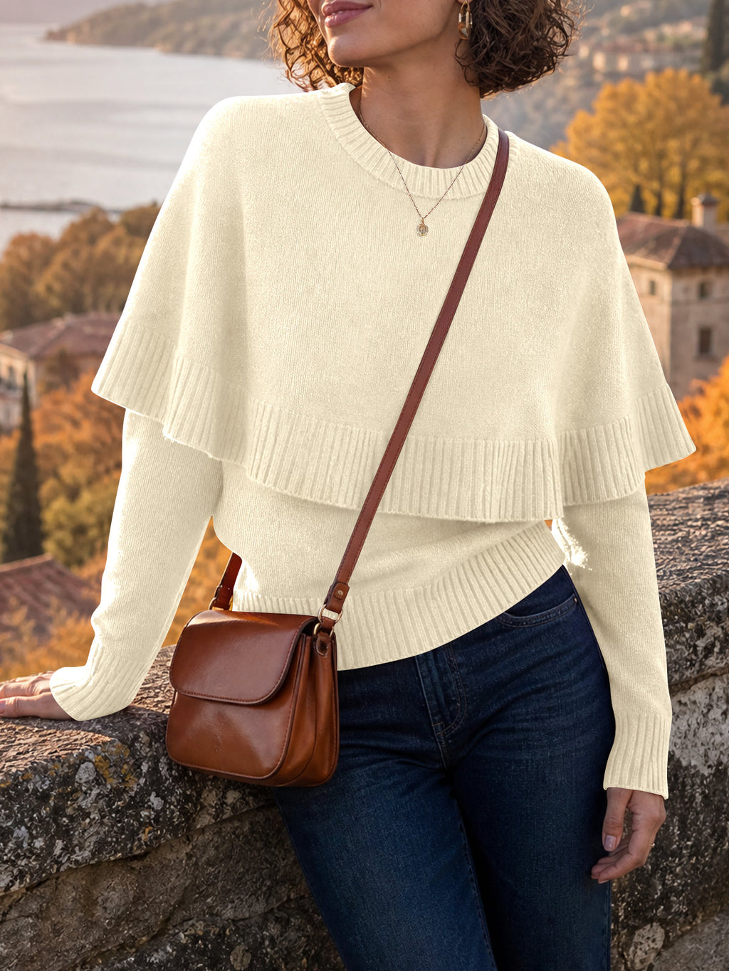 usvara Womens Poncho Ribbed Knit Sweater