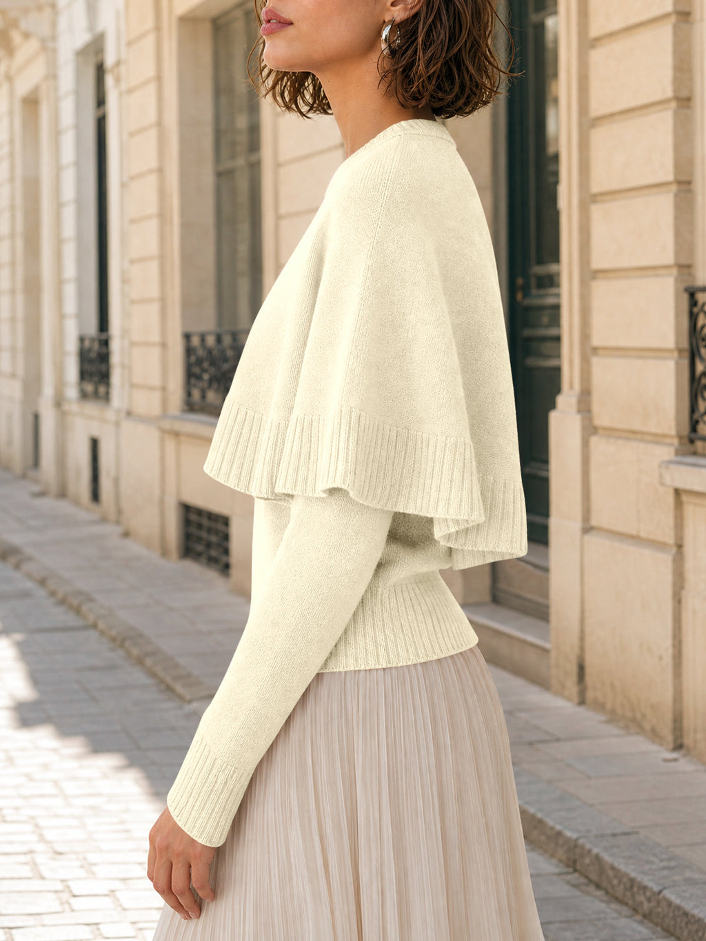usvara Womens Poncho Ribbed Knit Sweater