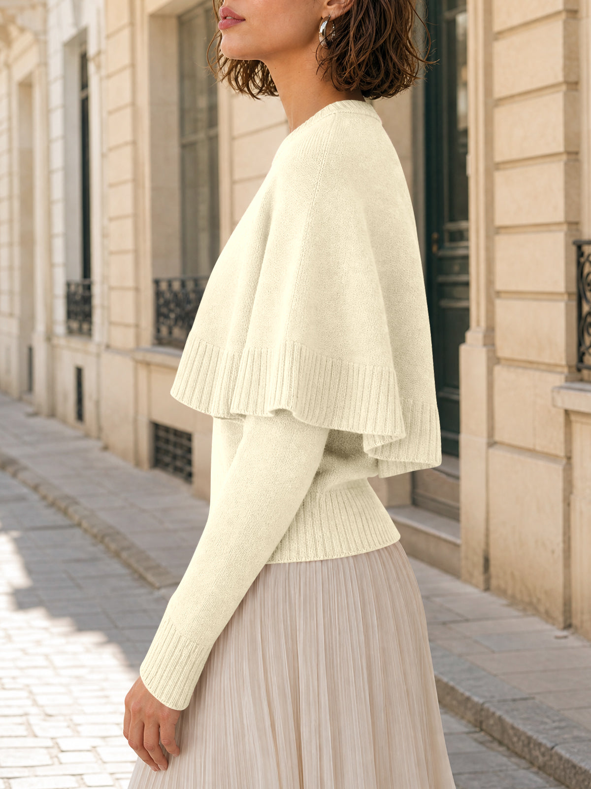 usvara Womens Poncho Ribbed Knit Sweater