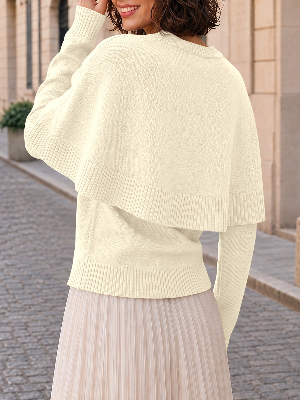 usvara Womens Poncho Ribbed Knit Sweater