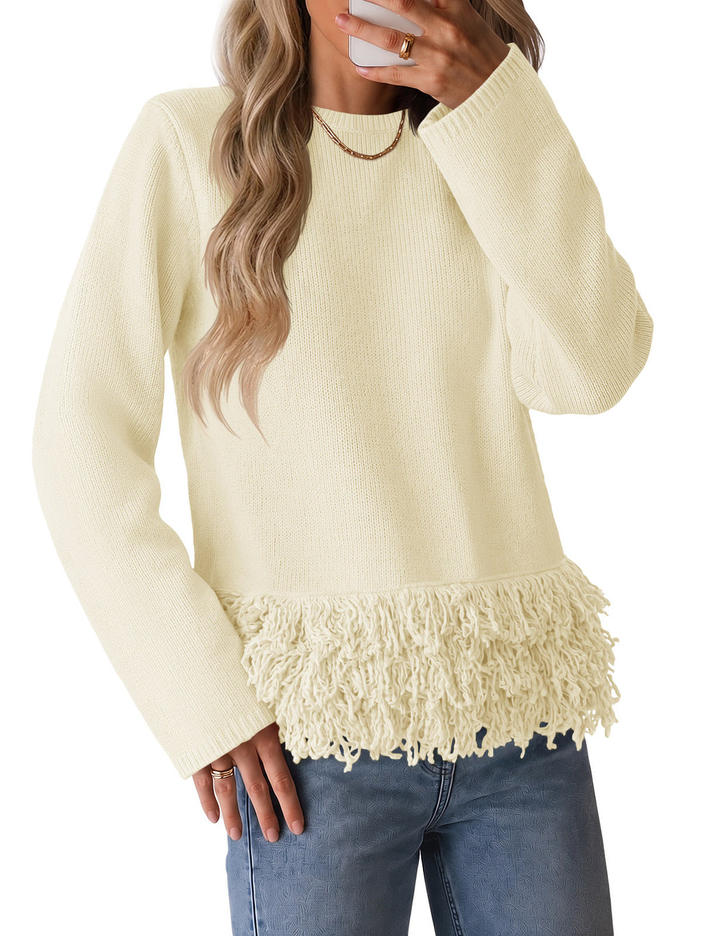 usvara Women Boho Fringe Knit Sweater