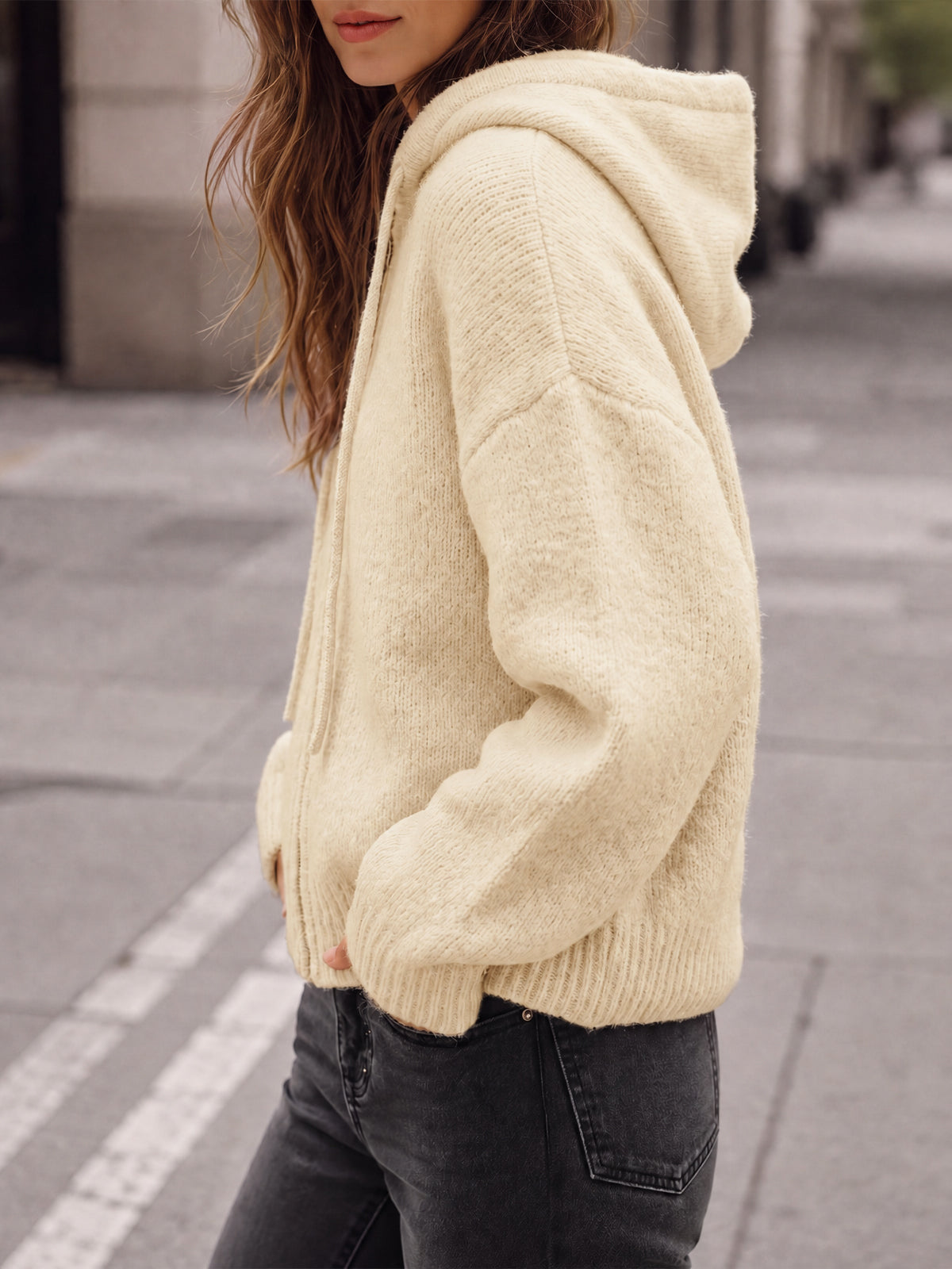 usvara Womens Zip Up Hooded Knit Cardigan