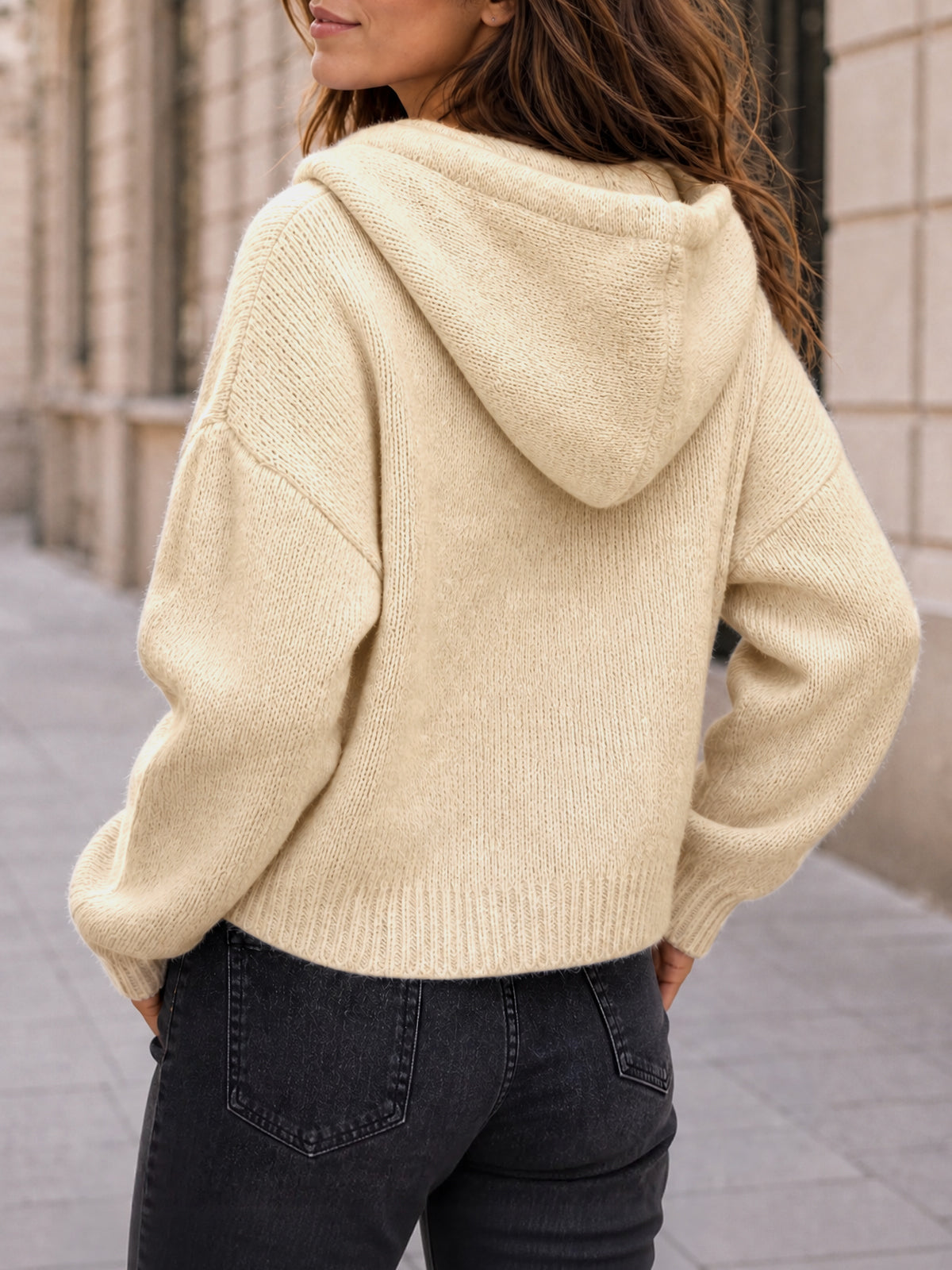 usvara Womens Zip Up Hooded Knit Cardigan