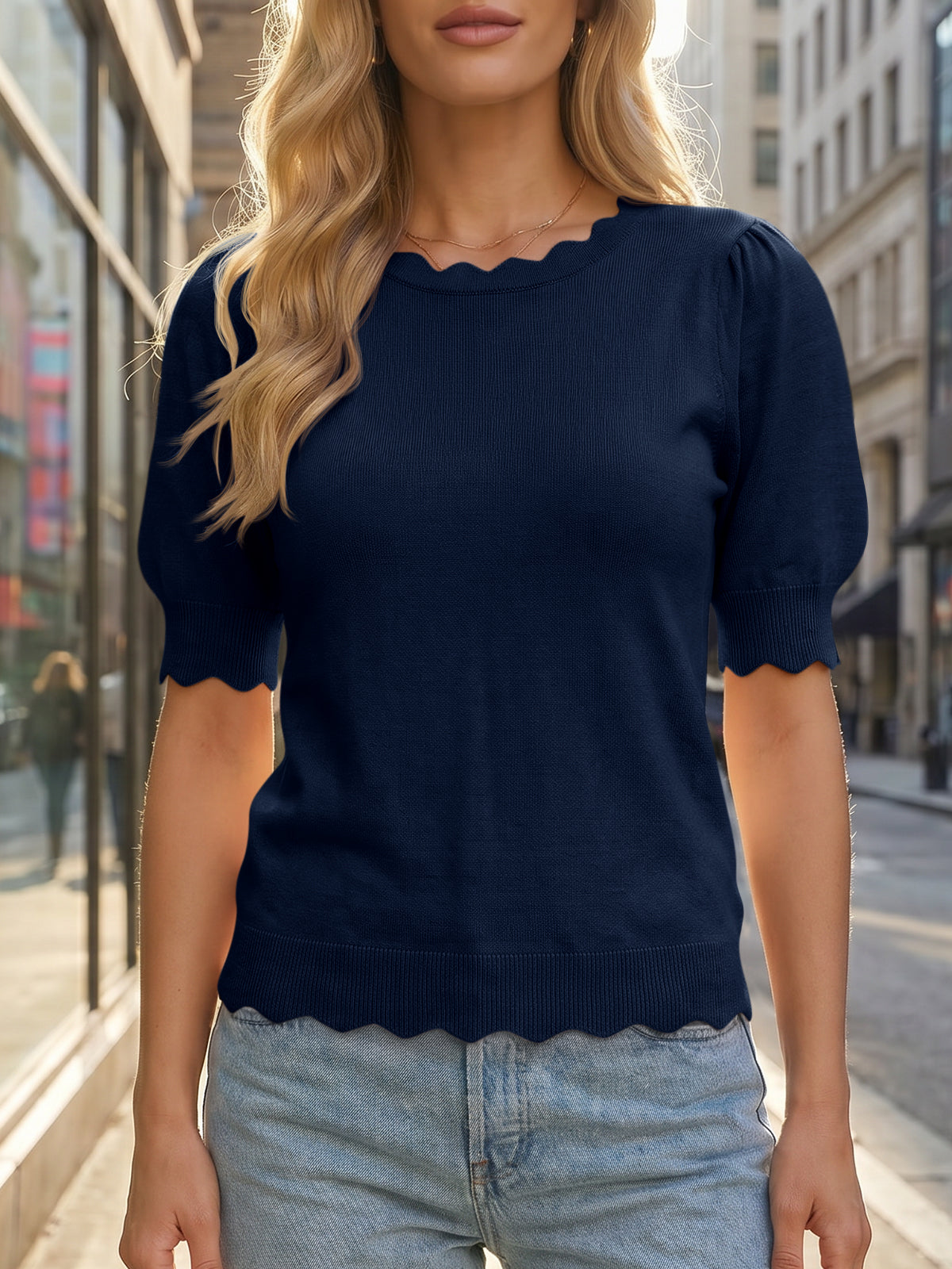 usvara Women Puff Sleeve Knit Top