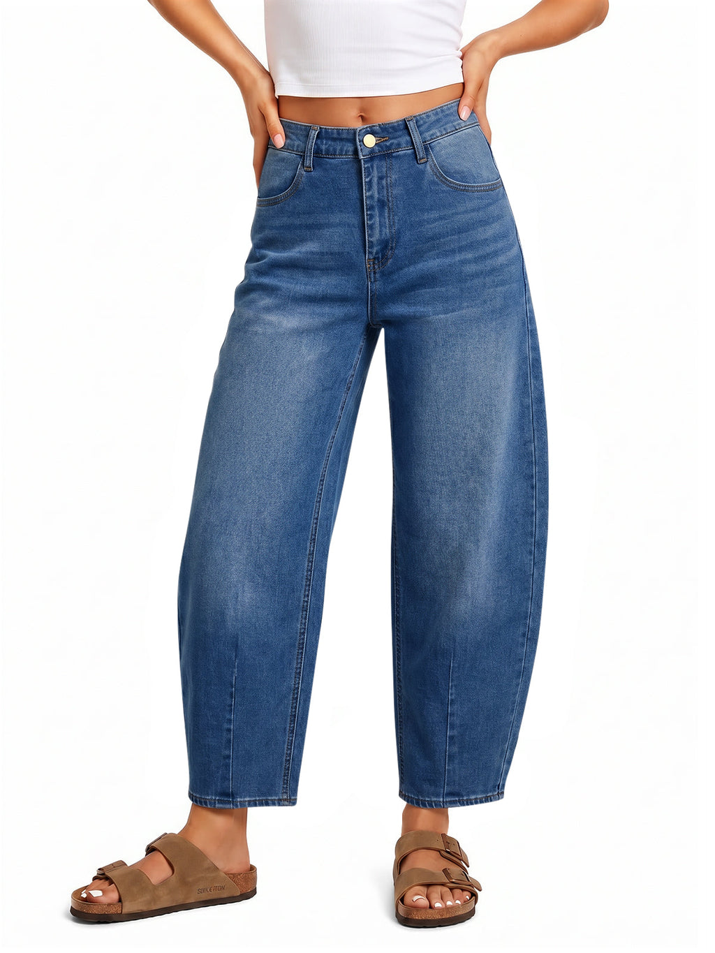 usvara Women Barrel High Waisted Wide Leg Jeans