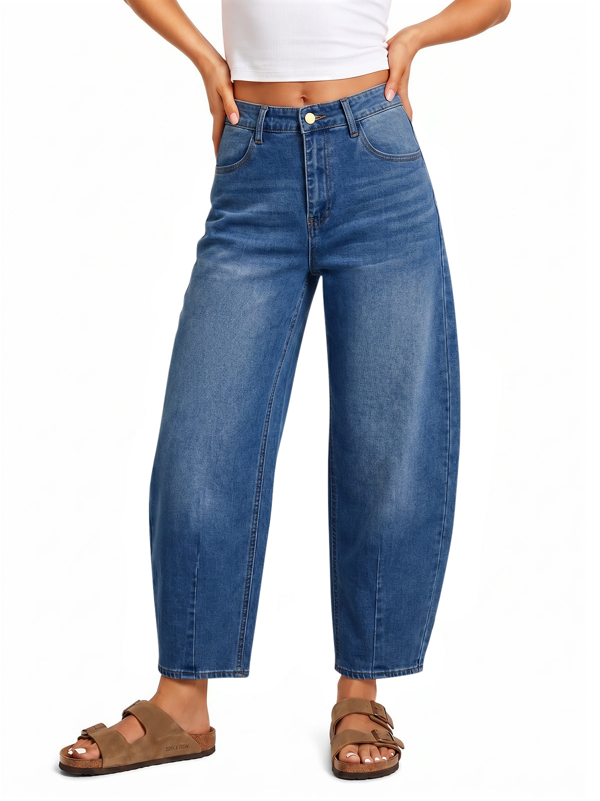 usvara Women Barrel High Waisted Wide Leg Jeans