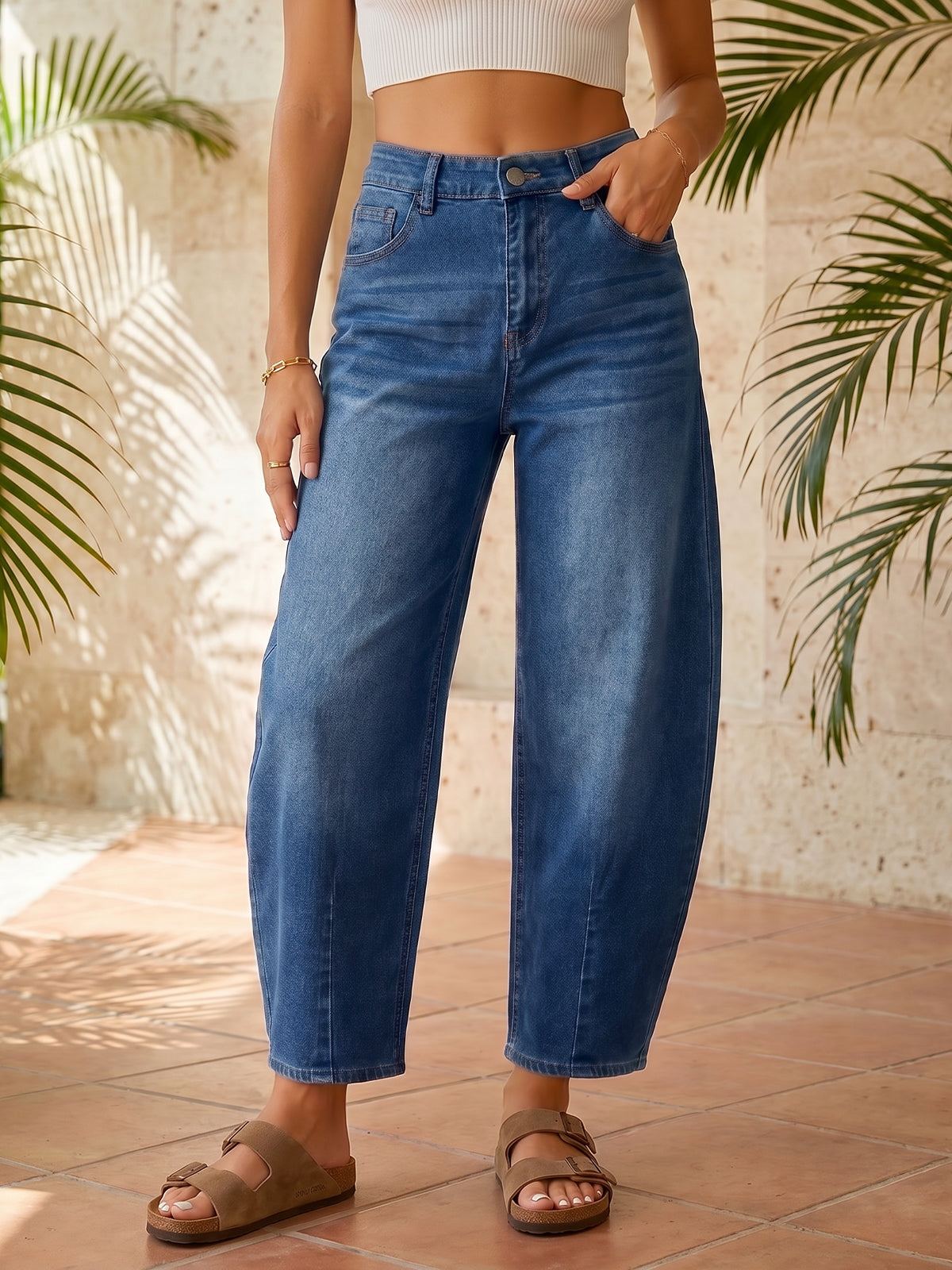 usvara Women Barrel High Waisted Wide Leg Jeans