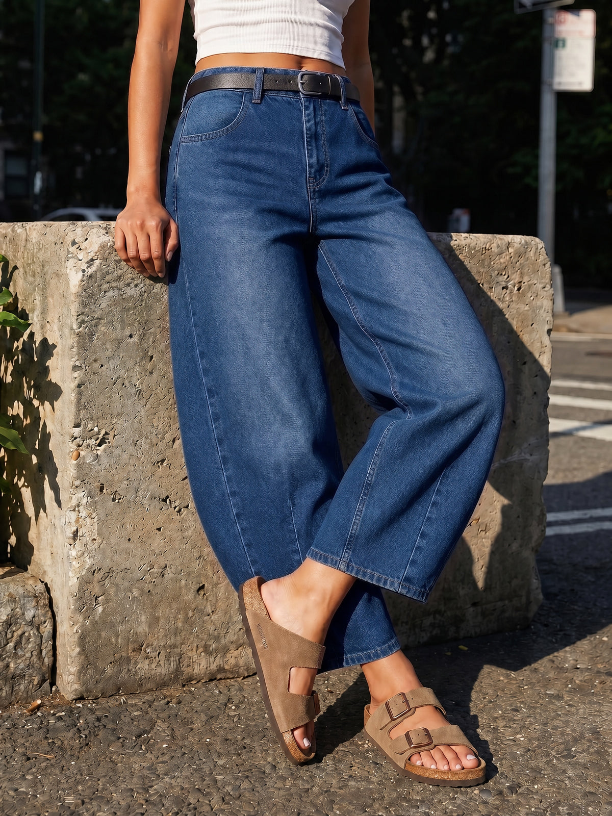 usvara Women Barrel High Waisted Wide Leg Jeans