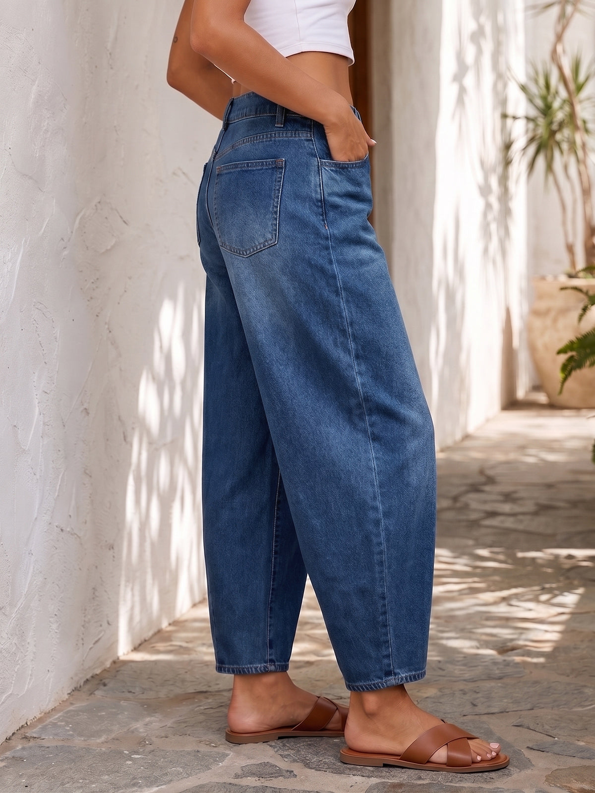 usvara Women Barrel High Waisted Wide Leg Jeans