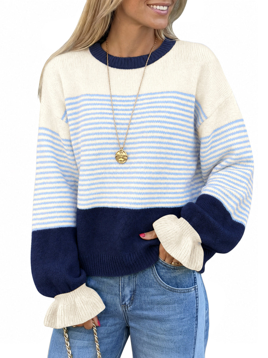 usvara Women Ruffle Sleeve Sweater