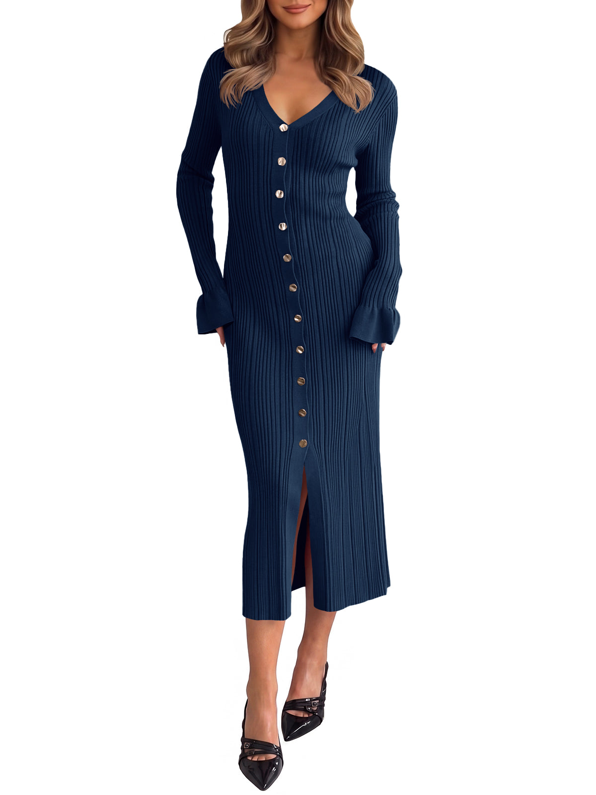 usvara Womens V Neck Midi Sweater Dress