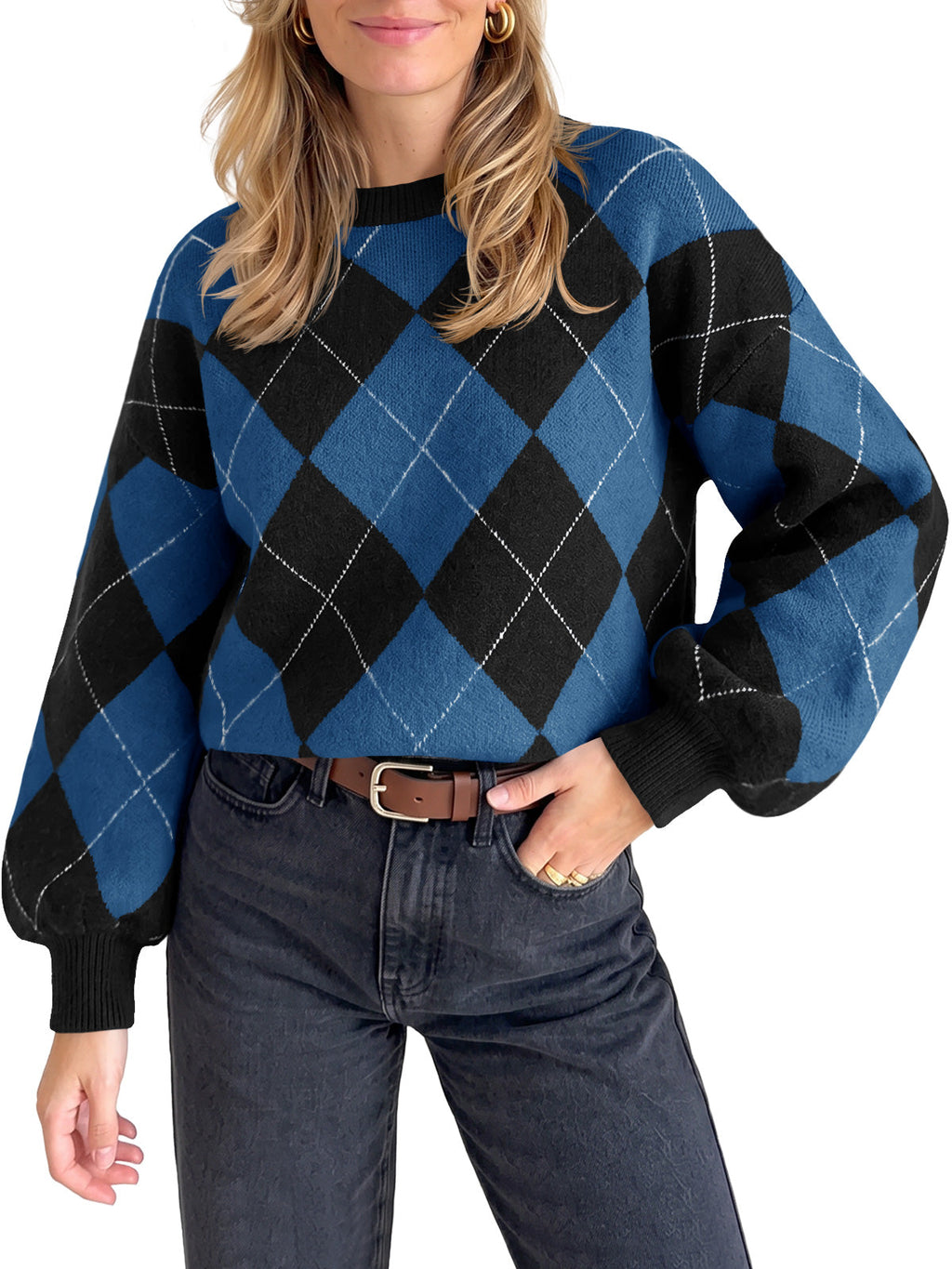usvara Women Checkered Argyle Sweater