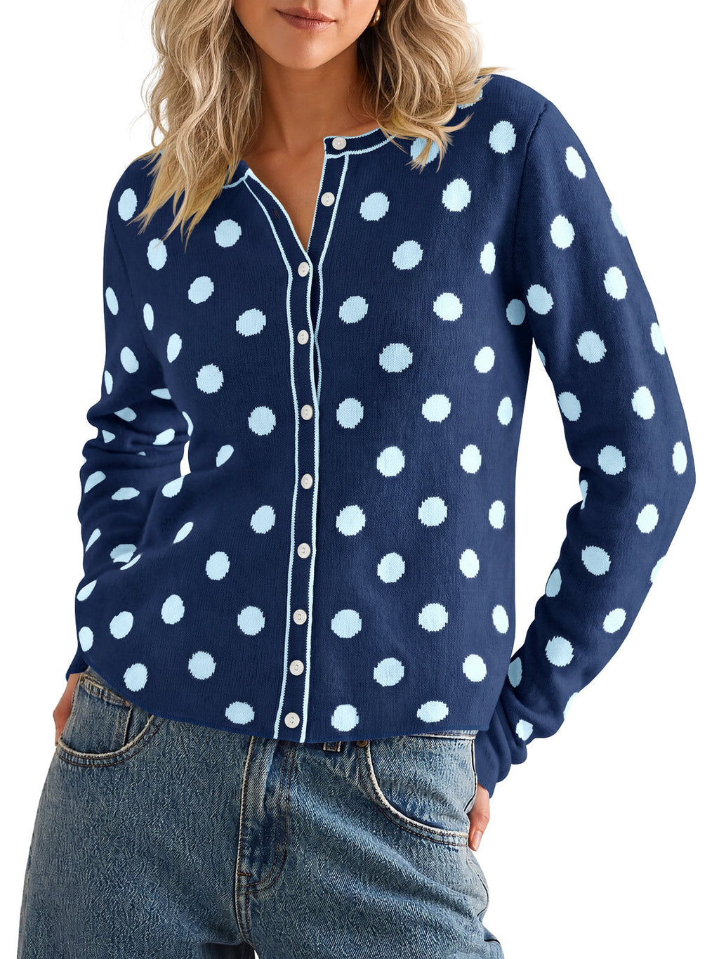 usvara Womens Polka Dot Button Up Cardigan