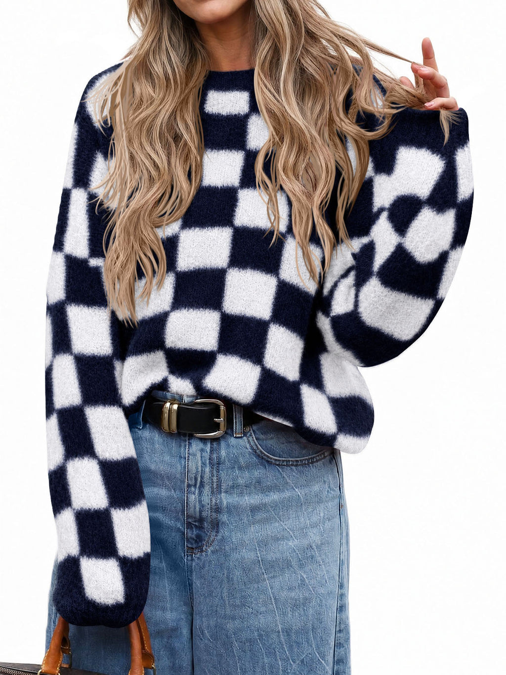 usvara Womens Checkered Fuzzy Sweaters