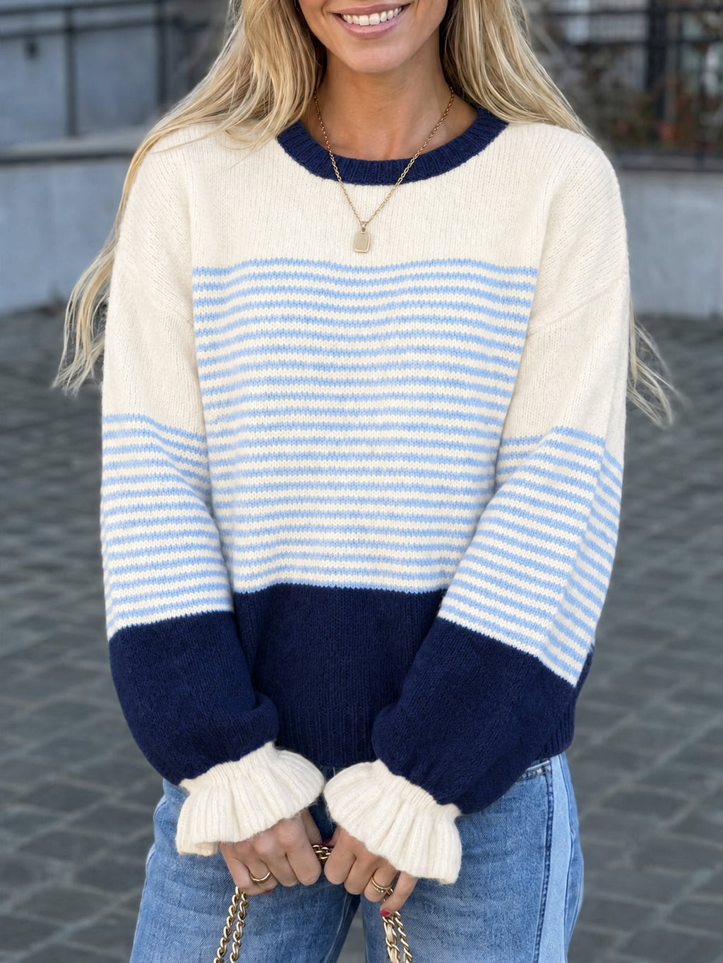 usvara Women Ruffle Sleeve Sweater