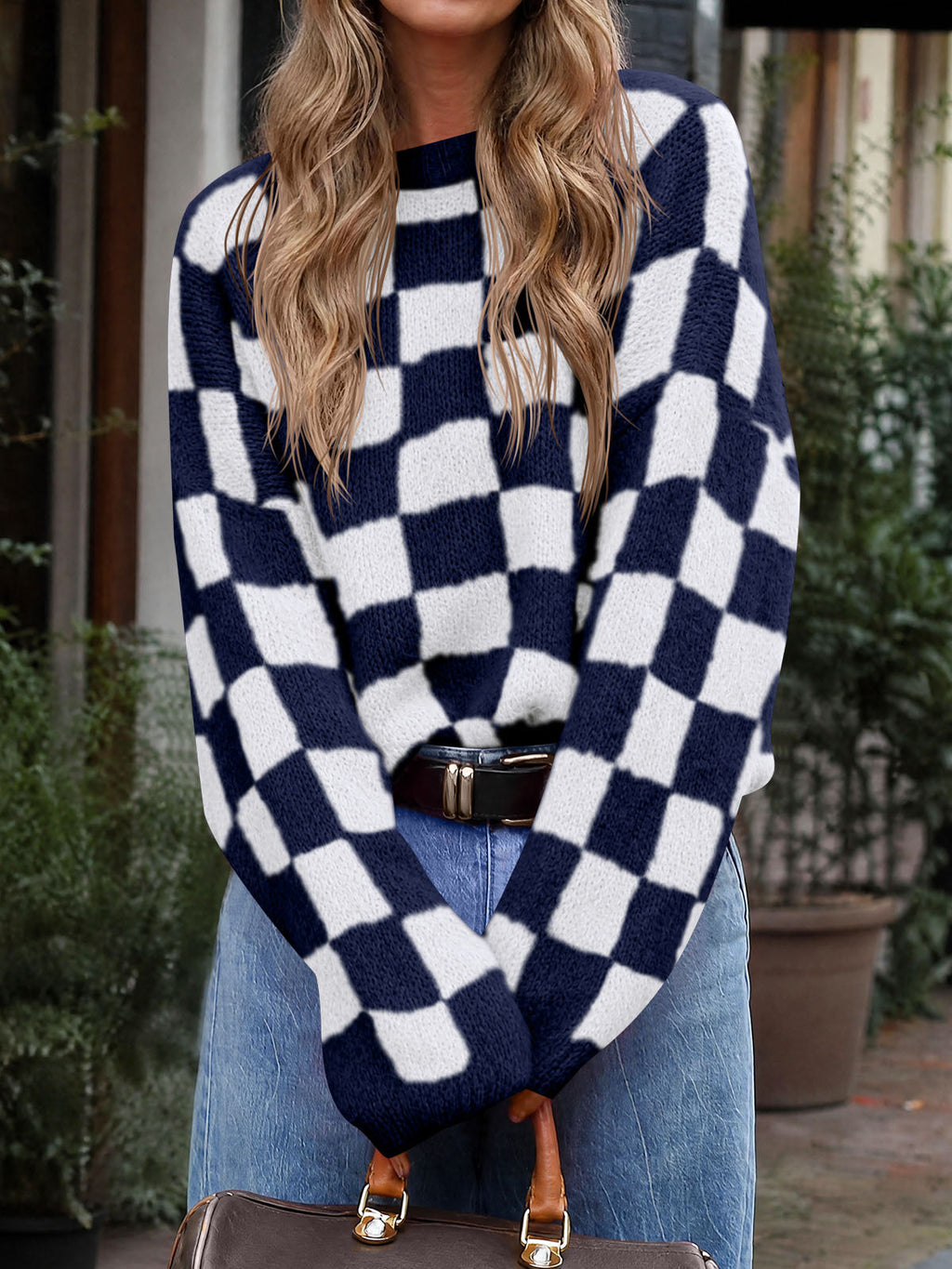 usvara Womens Checkered Fuzzy Sweaters