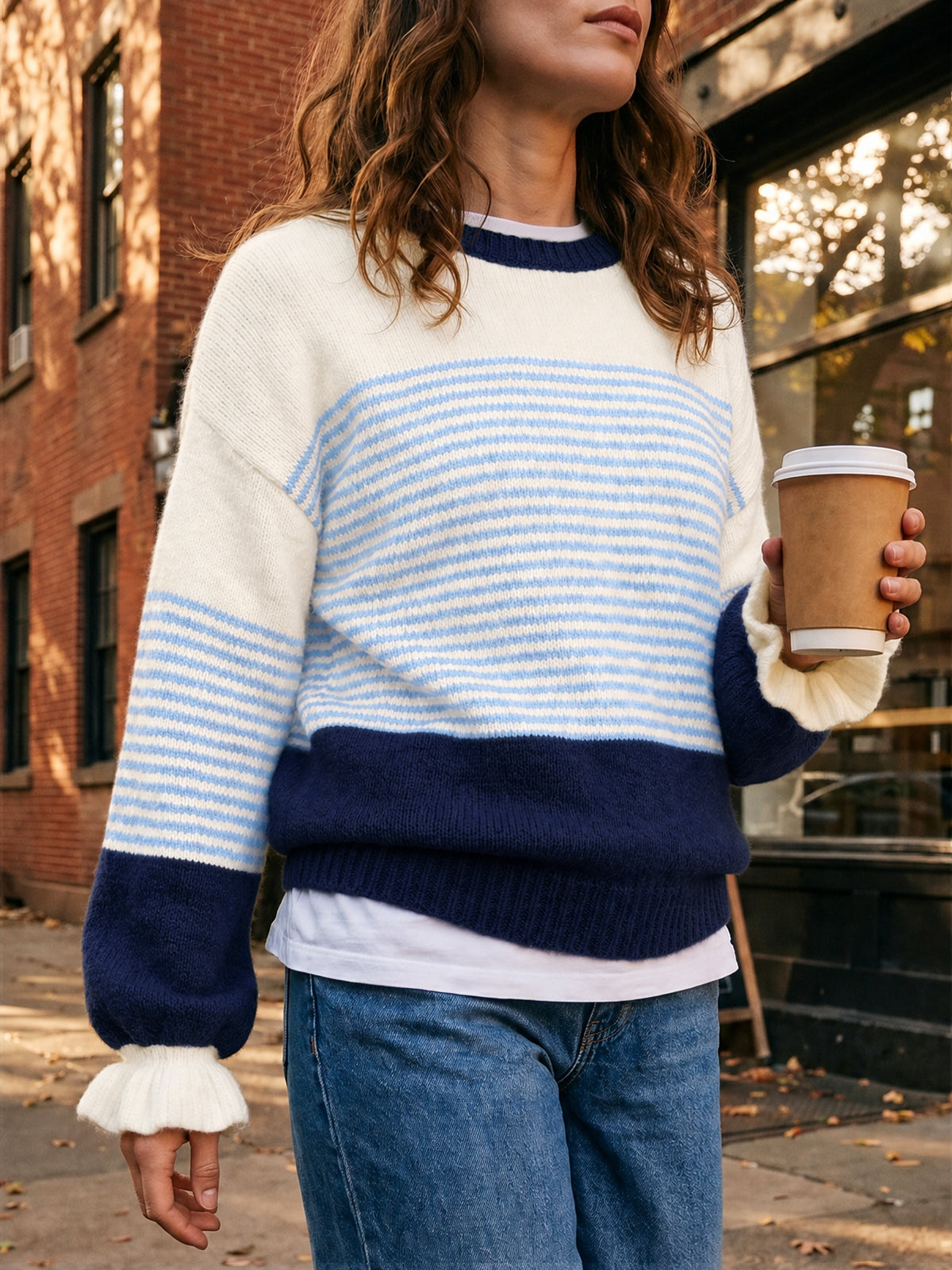 usvara Women Ruffle Sleeve Sweater