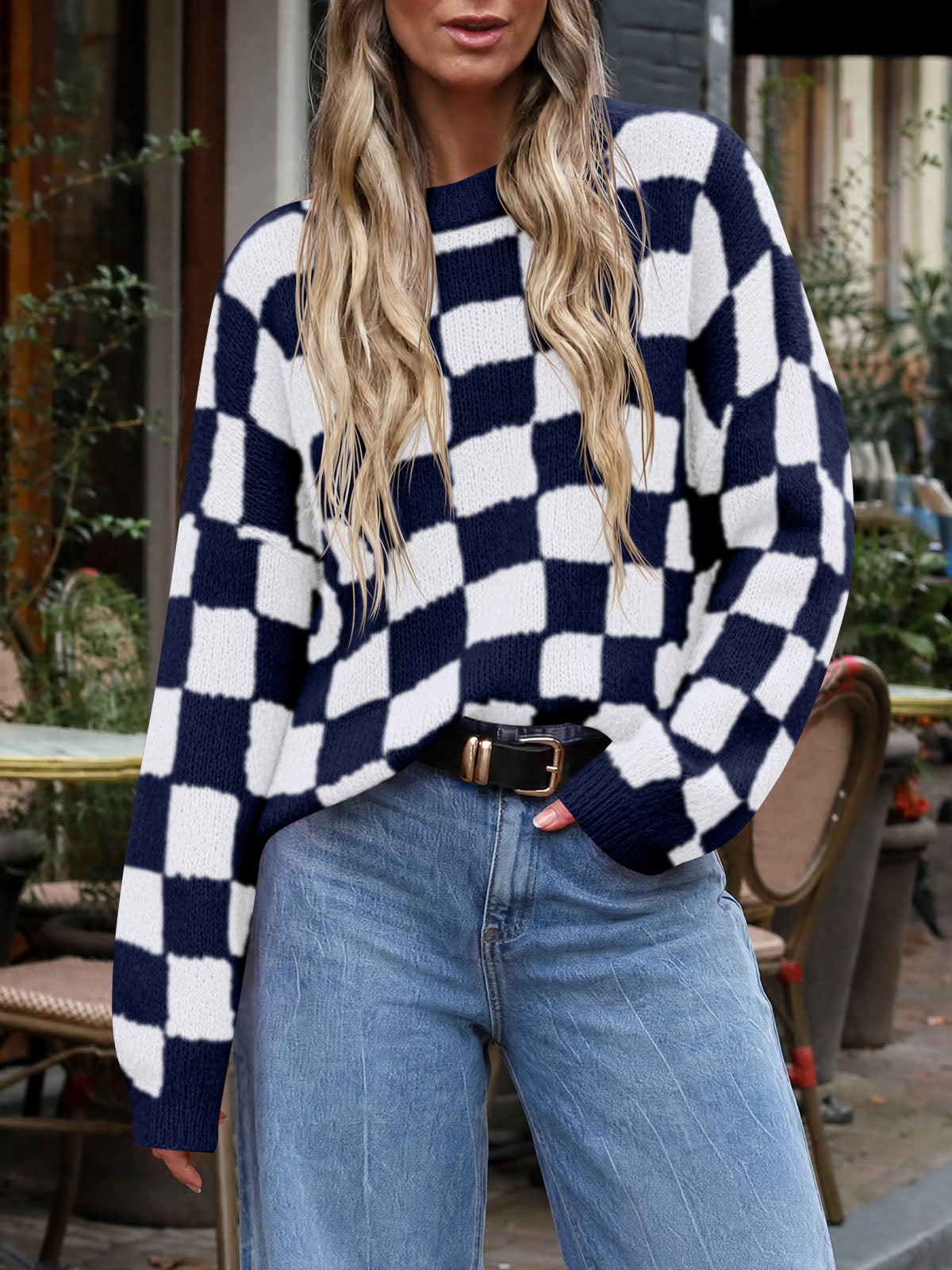 usvara Womens Checkered Fuzzy Sweaters