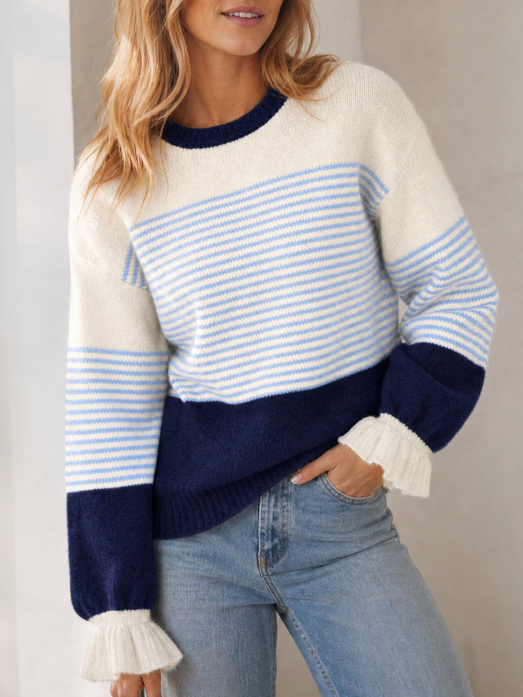 usvara Women Ruffle Sleeve Sweater