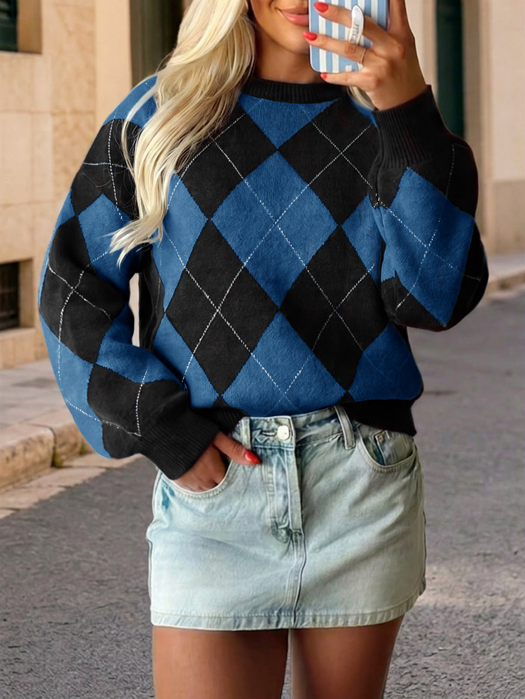 usvara Women Checkered Argyle Sweater