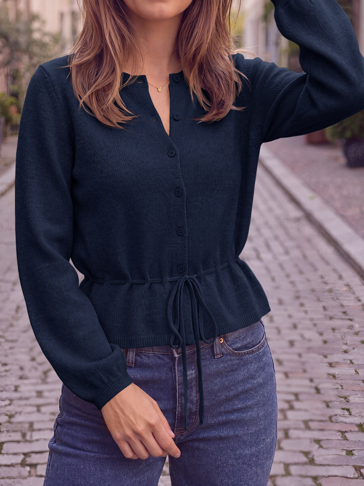 usvara Women Cropped Button Up Cardigan
