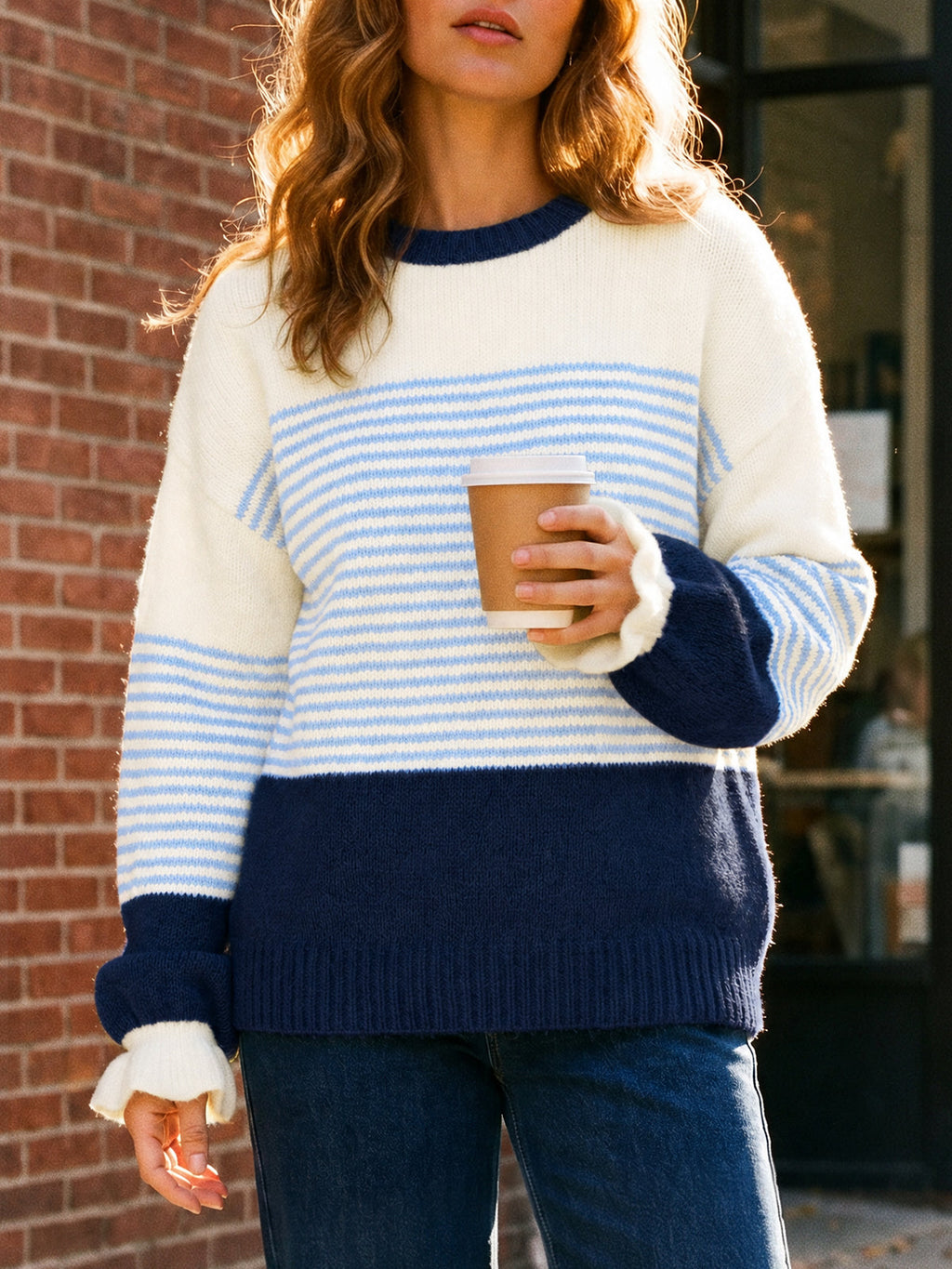 usvara Women Ruffle Sleeve Sweater