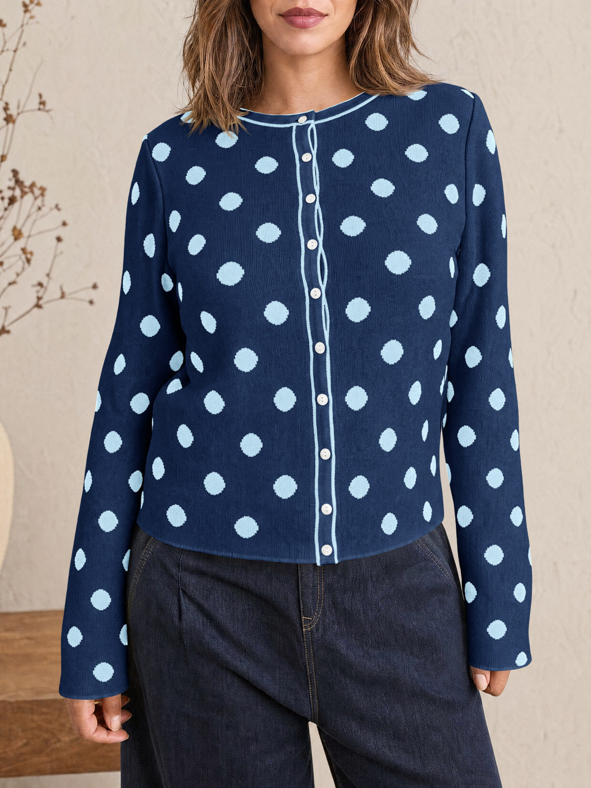 usvara Womens Polka Dot Button Up Cardigan